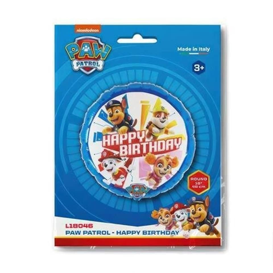 image 1 of Paw Patrol Happy Birthday Round Shape Foil Helium Balloon 46cm / 18 in