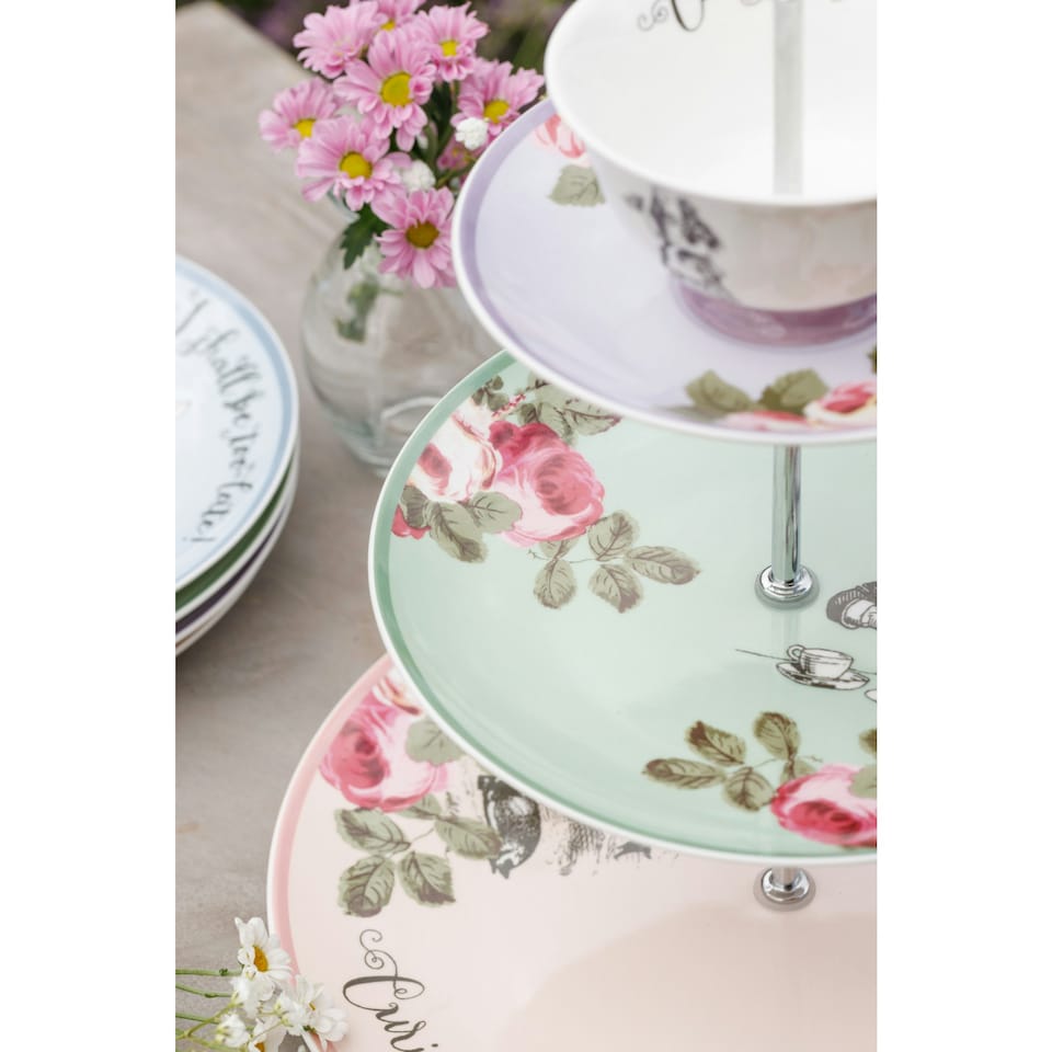 image 1 of Mikasa Cake Stand Alice in Wonderland Bone China 3 Tier | Multi