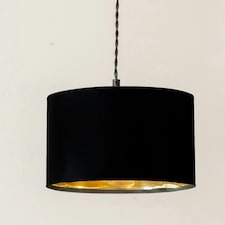 ValueLights Reni Black & Gold Drum Shade 3 Drop Bar Matte Black Diner Ceiling Pendant Light Black