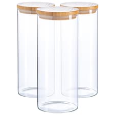 Argon Tableware Scandi Glass Storage Jars with Wooden Lids - 1.5 Litre - Pack of 3