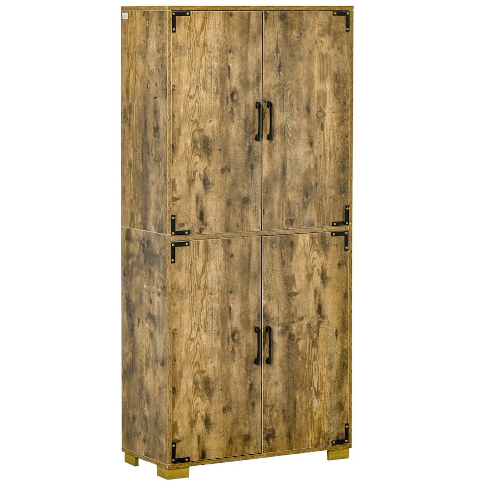 image 1 of HOMCOM Farmhouse 4-Door Cabinet with Storage Shelves for Bedroom Rustic Wood