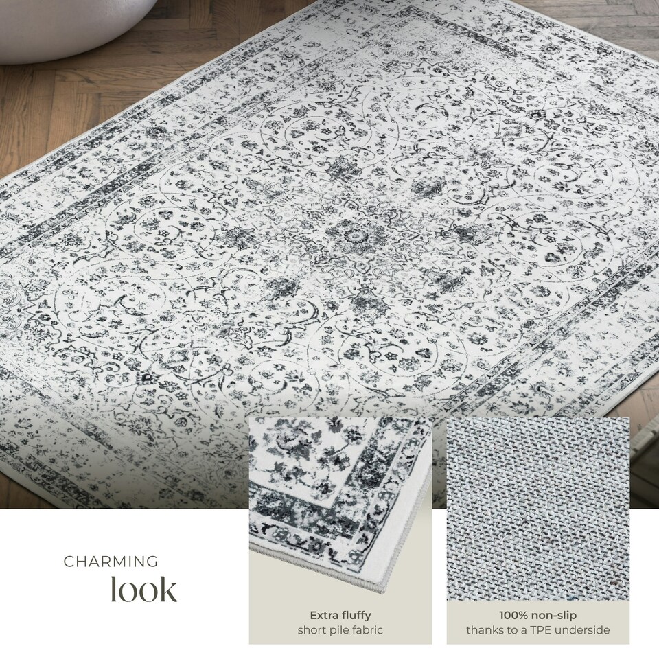 image 1 of Washable Rug Aliya - different sizes, oriental pattern, non-slip underside, non-allergenic short pile Grey | 170 x 120 cm