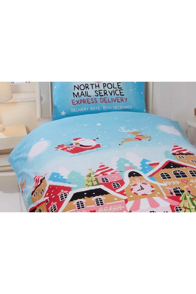 image 1 of Gingerbread Town Single Duvet Cover Set | Blue | Blue | 1