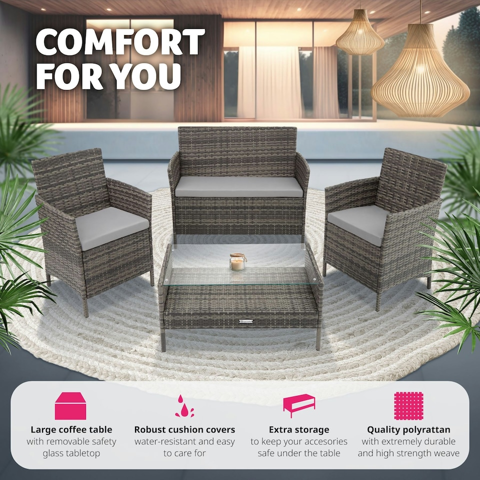 image 1 of Garden Furniture Set Madeira - 2 armchairs, sofa, coffee table - Grey