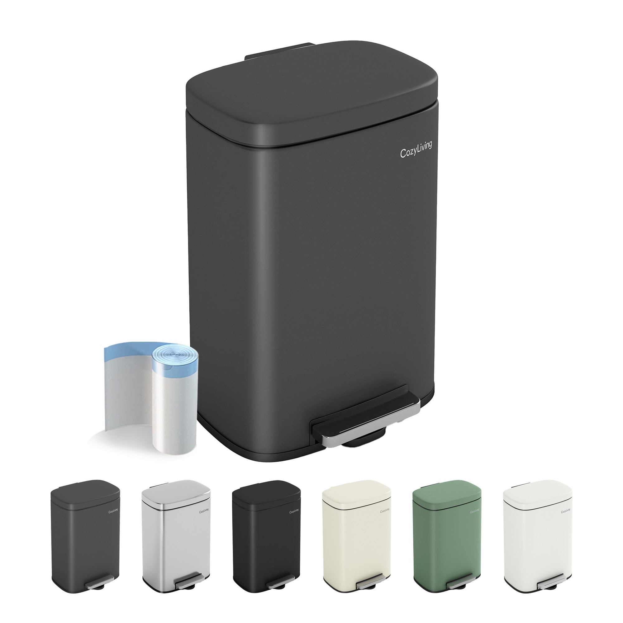 MCC Direct 12L Waste Pedal Bin Compact Kitchen & Bathroom Office Rubbish Bin in Grey