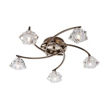 Clara 5 Light Flush Multi Arm Ceiling Light Antique Brass, Clear Glass, G9