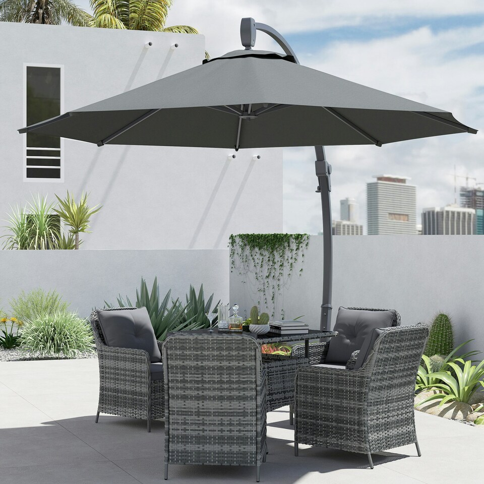 image 1 of Outsunny 3(m) Garden Cantilever Parasol with Crank Aluminium Frame Grey | Grey | 366L x 294W x 280H cm