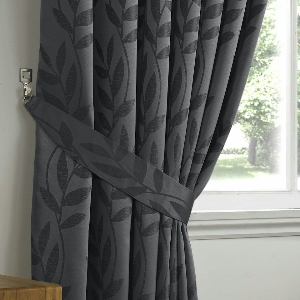 image 1 of Voli Pencil Pleat Taped Top Lined Curtains - 117cm x 137cm - Charcoal