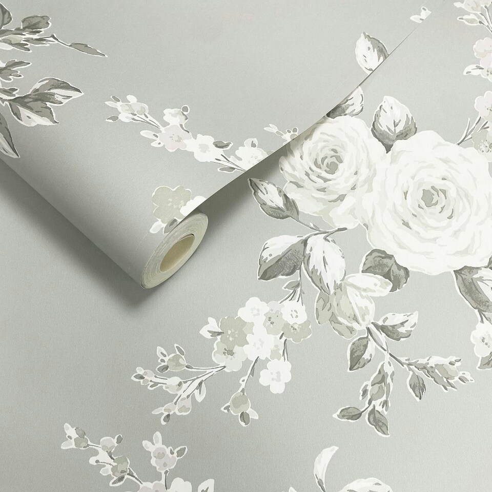 image 1 of Muriva Catherine Lansfield Canterbury Floral Wallpaper - Sage - 10m x 53cm Green