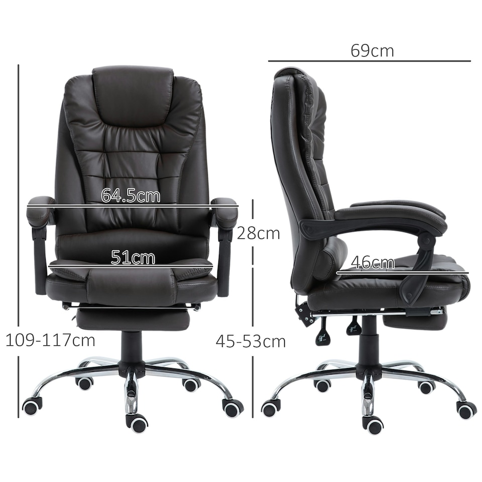 image 1 of HOMCOM PU Leather Executive Office Chair with Retractable Footrest, Brown