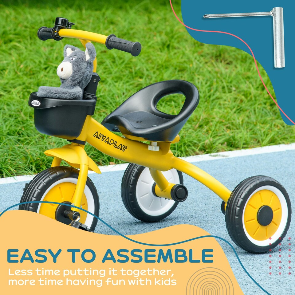 image 1 of AIYAPLAY Trike W/ Adjustable Seat Basket, Kids Tricycle for 2-5 Years Old Yellow