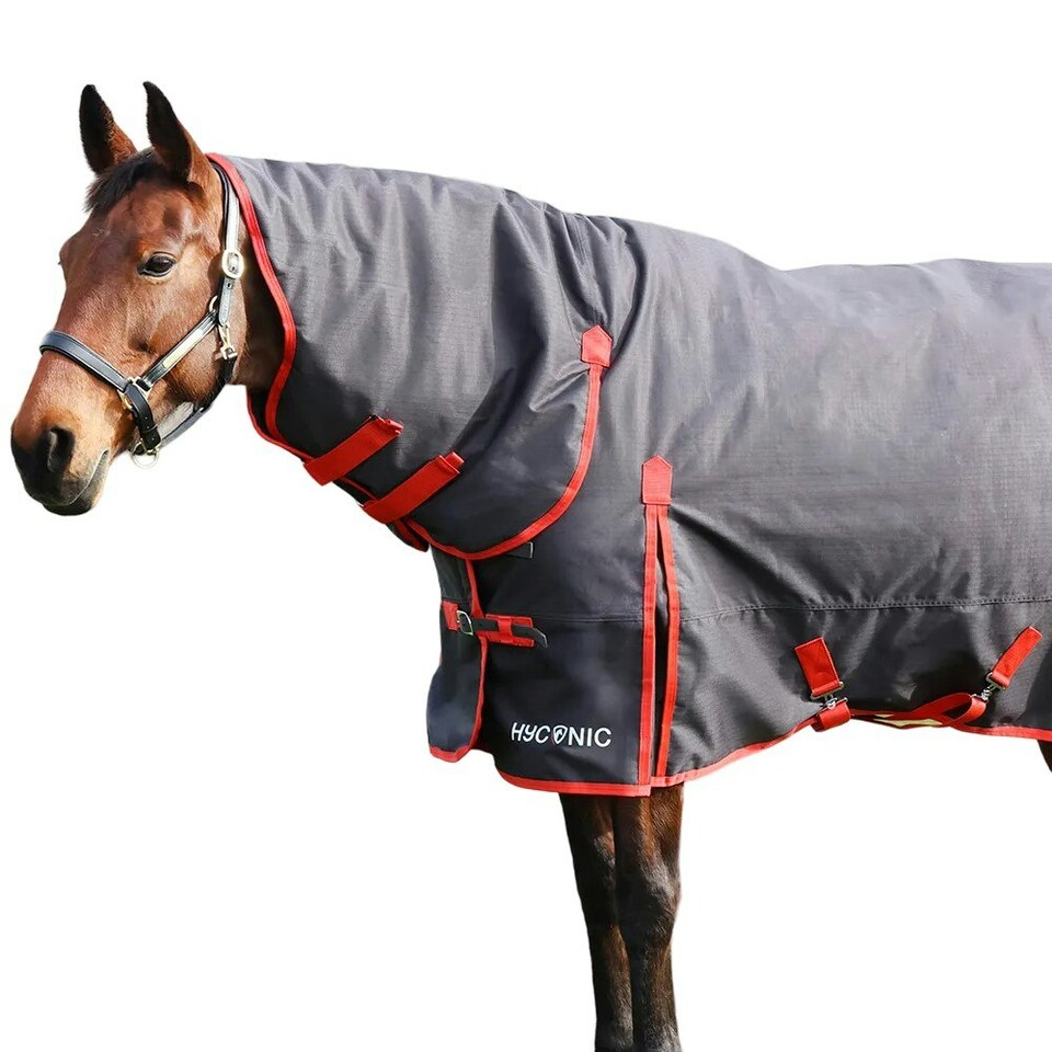image 1 of HYCONIC Combi Combo Neck Horse Turnout Rug - Charcoal/Red - 7´ 3"