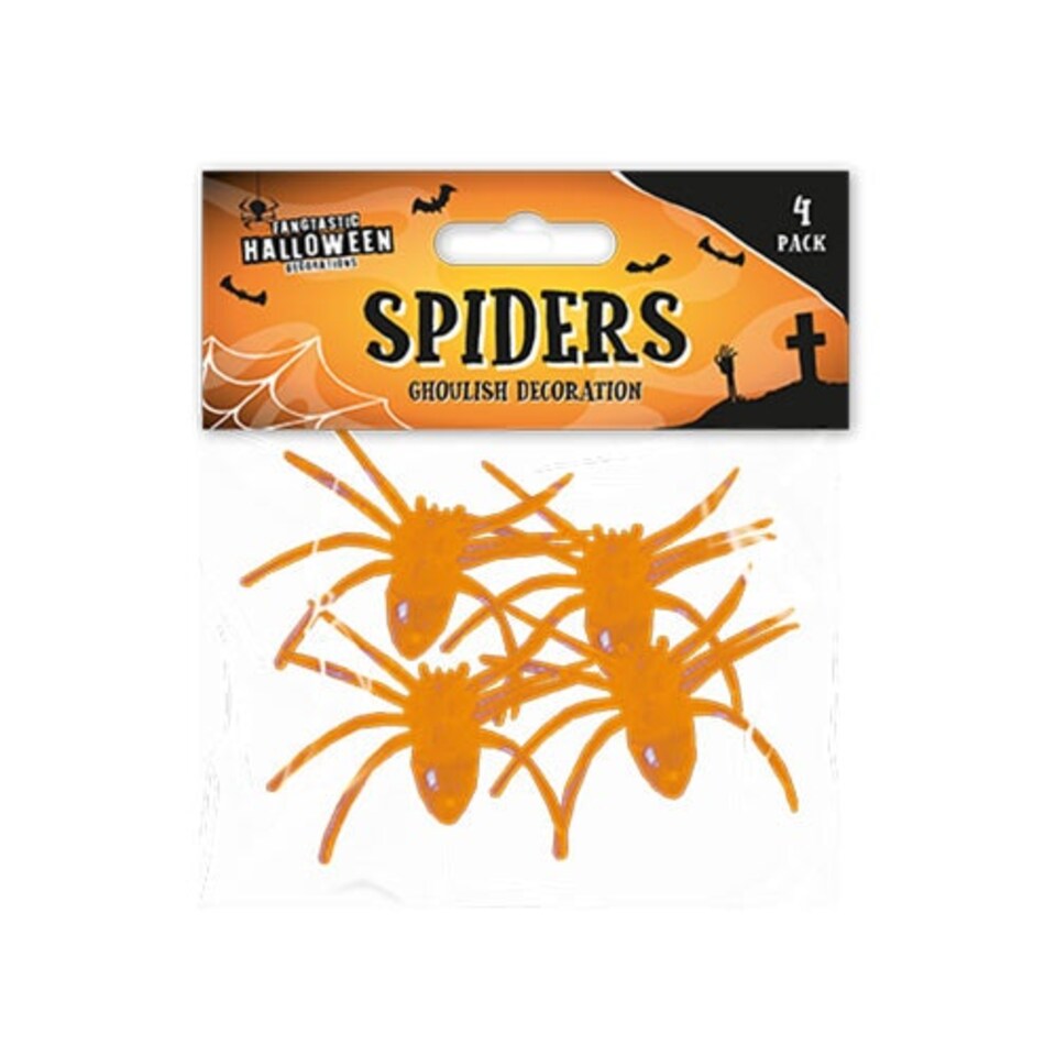 image 1 of Halloween Decorative Orange Spiders - Pack of 4