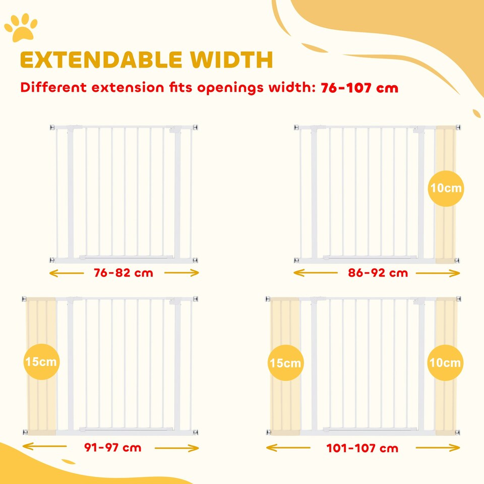image 1 of PawHut Pressure Fitted Pet Dog Safety Gate Metal Fence 76 cm Tall, White
