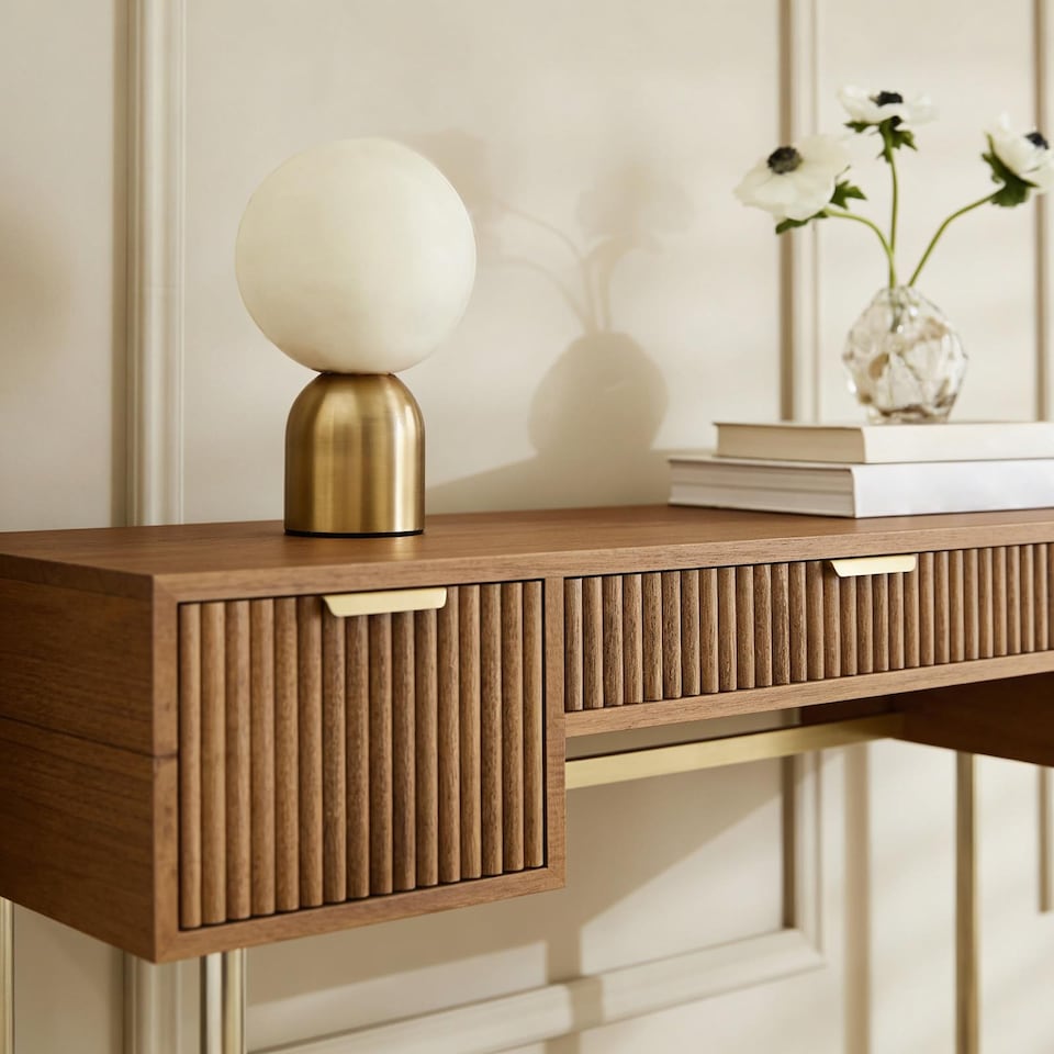 image 1 of OHS Ribbed Dressing Table Vanity Makeup Desk with 3 Drawers