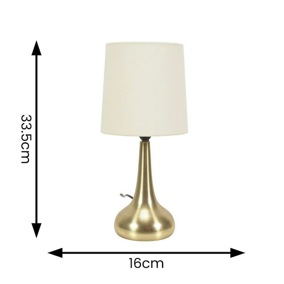 image 1 of ValueLights Teardrop Pair Gold Touch Table Lamp Cream Shade & Bulb Cream