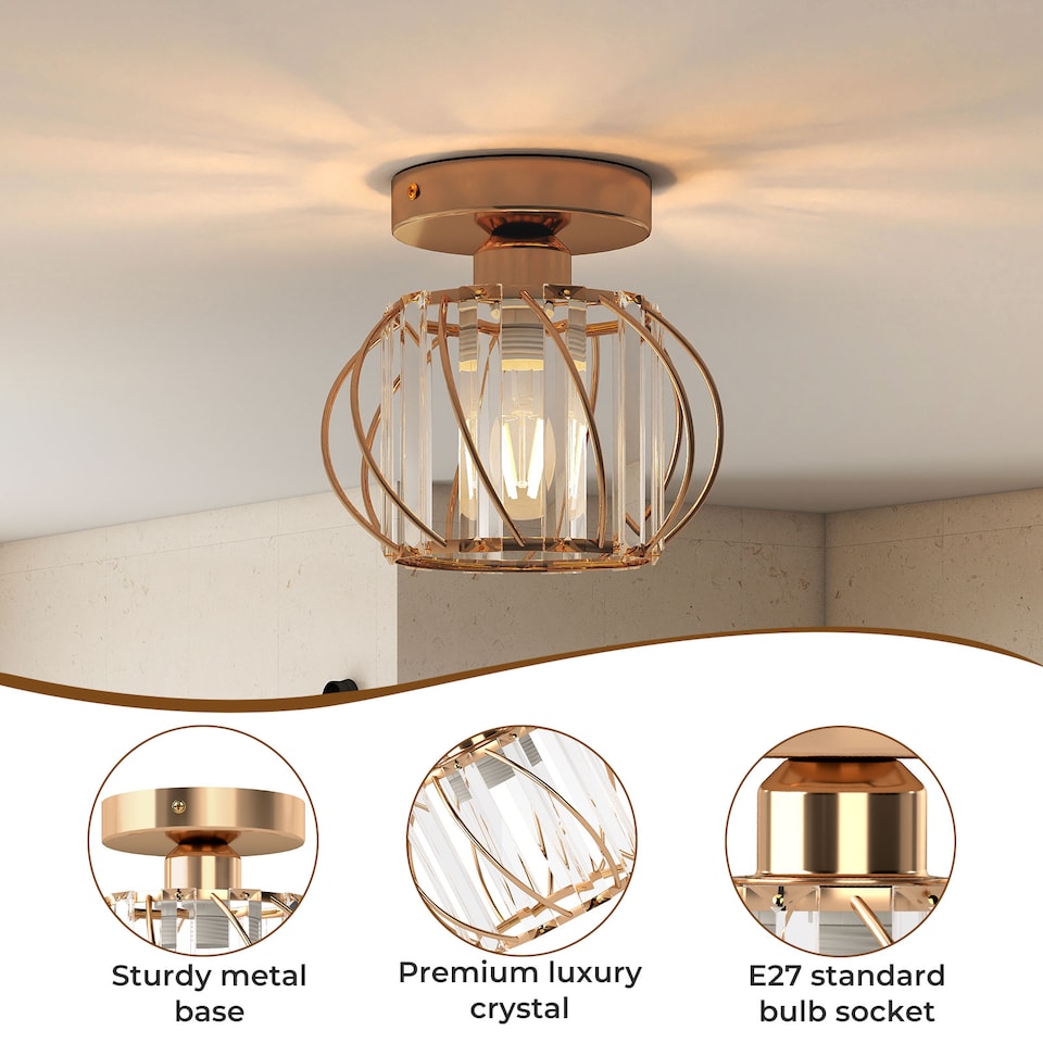 image 1 of Emitto Crystal Ceiling Light Semi Flush Mount Chandelier Modern Hallway | Gold