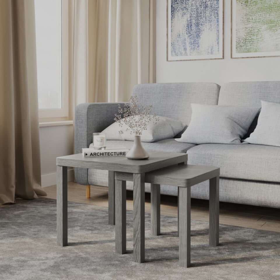 image 1 of URBNLIVING Square Wooden Nesting Stacking Tables Set Of 2 | Multi | Cedar Grey | 2