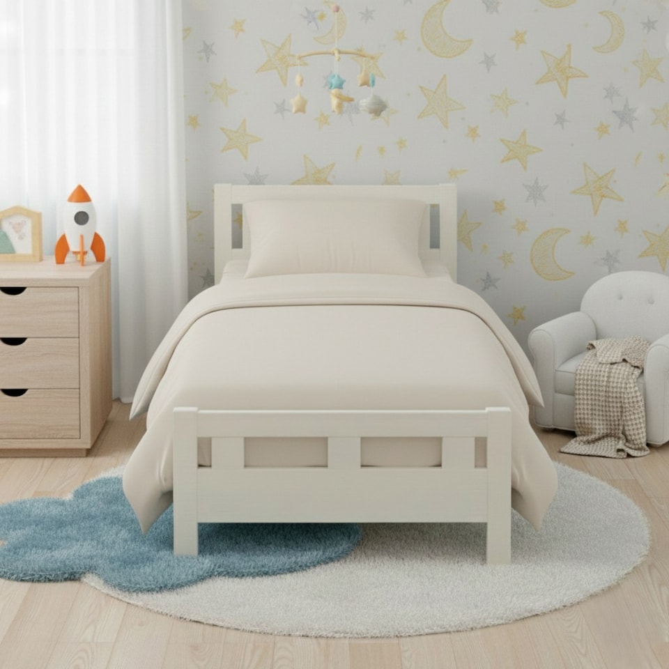 image 1 of Flannelette Cotton Cot Bed Duvet Cover Set Brushed Warm Bedding Set | Cream | Toddler