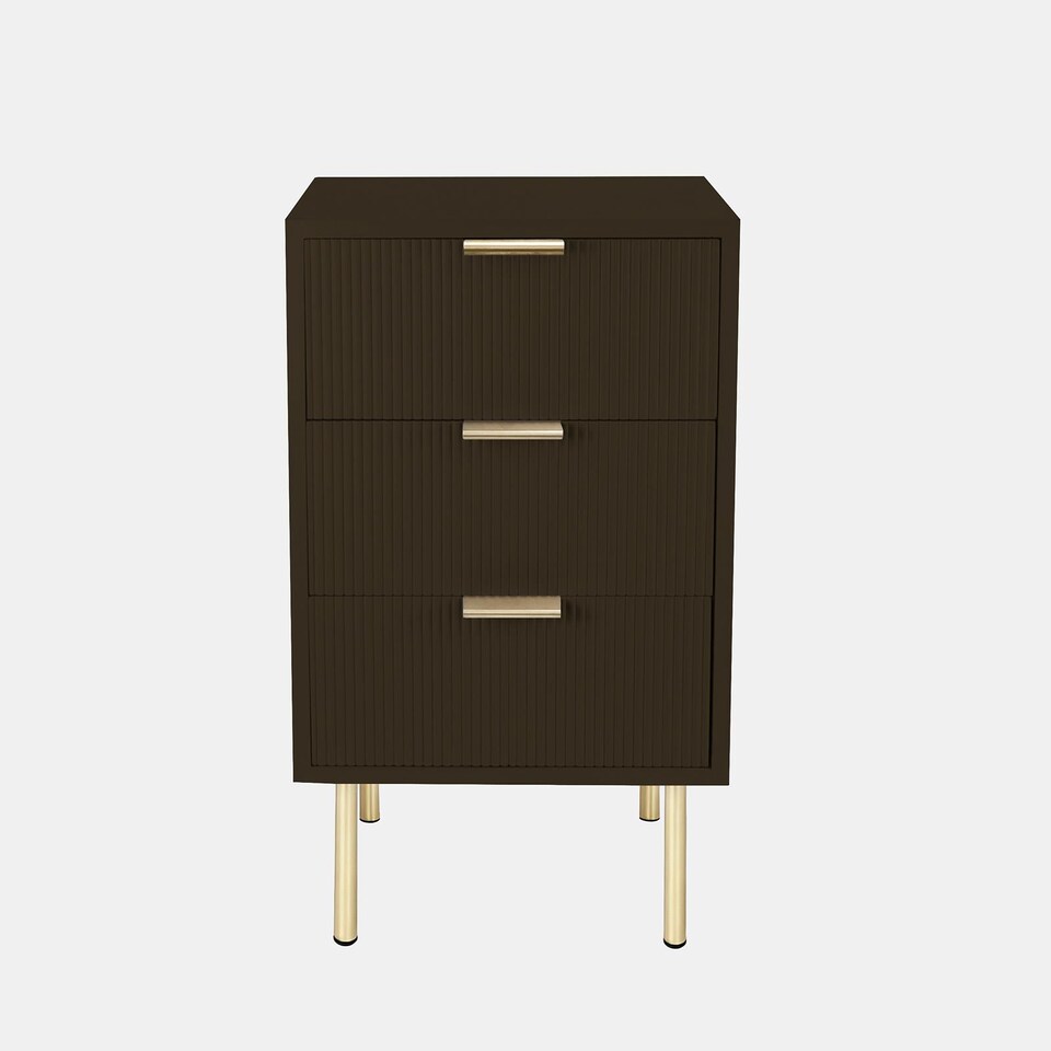 image 1 of OHS Ribbed 3-Drawer Bedside Cabinet Engineered Wood Nightstand Office