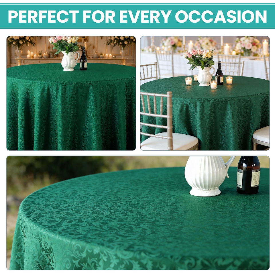 image 1 of Round Damask Table Cloth, Circular Linen Table Cover - 120 Inch