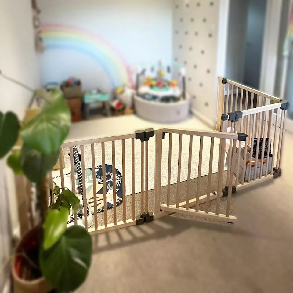 image 1 of Safetots Wooden Multi Panel Room Divider, up to 176cm, Natural Wood, 76cm Tall, Flexible Room Divider for Baby and Toddler | Cream | Natural