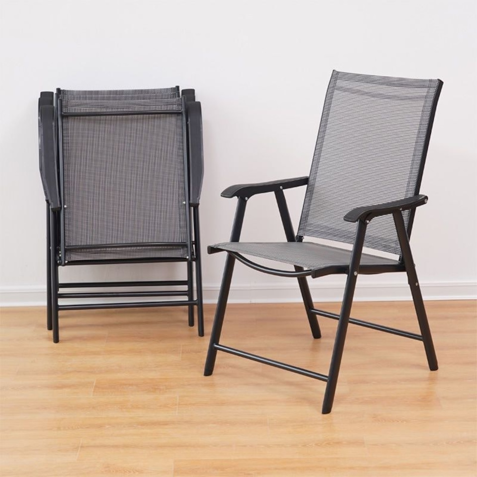image 1 of Living and Home Metallic Frame Fabric Foldable Chair Set of 2 - Black