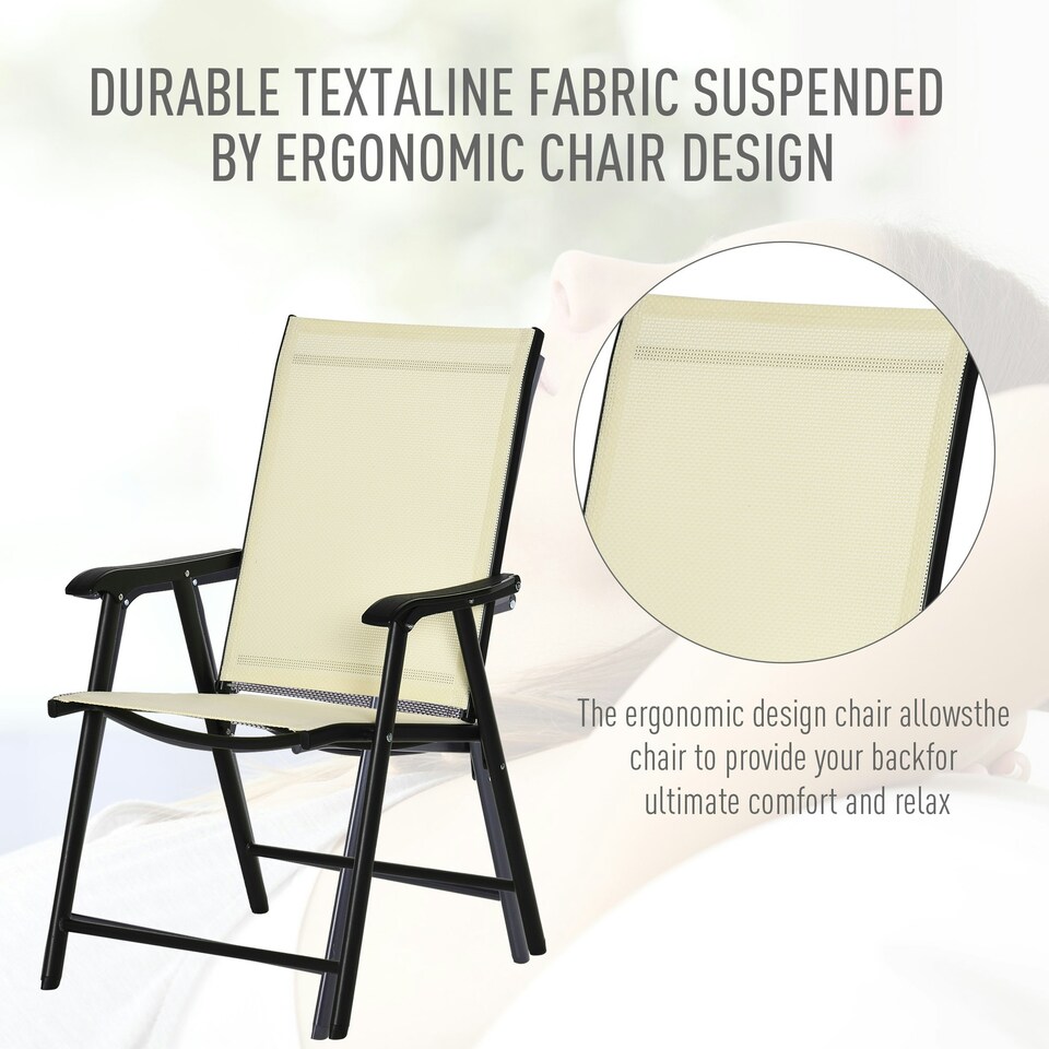 image 1 of Outsunny 2-PCS Garden Armchairs Outdoor Patio Folding Modern Furniture Beige