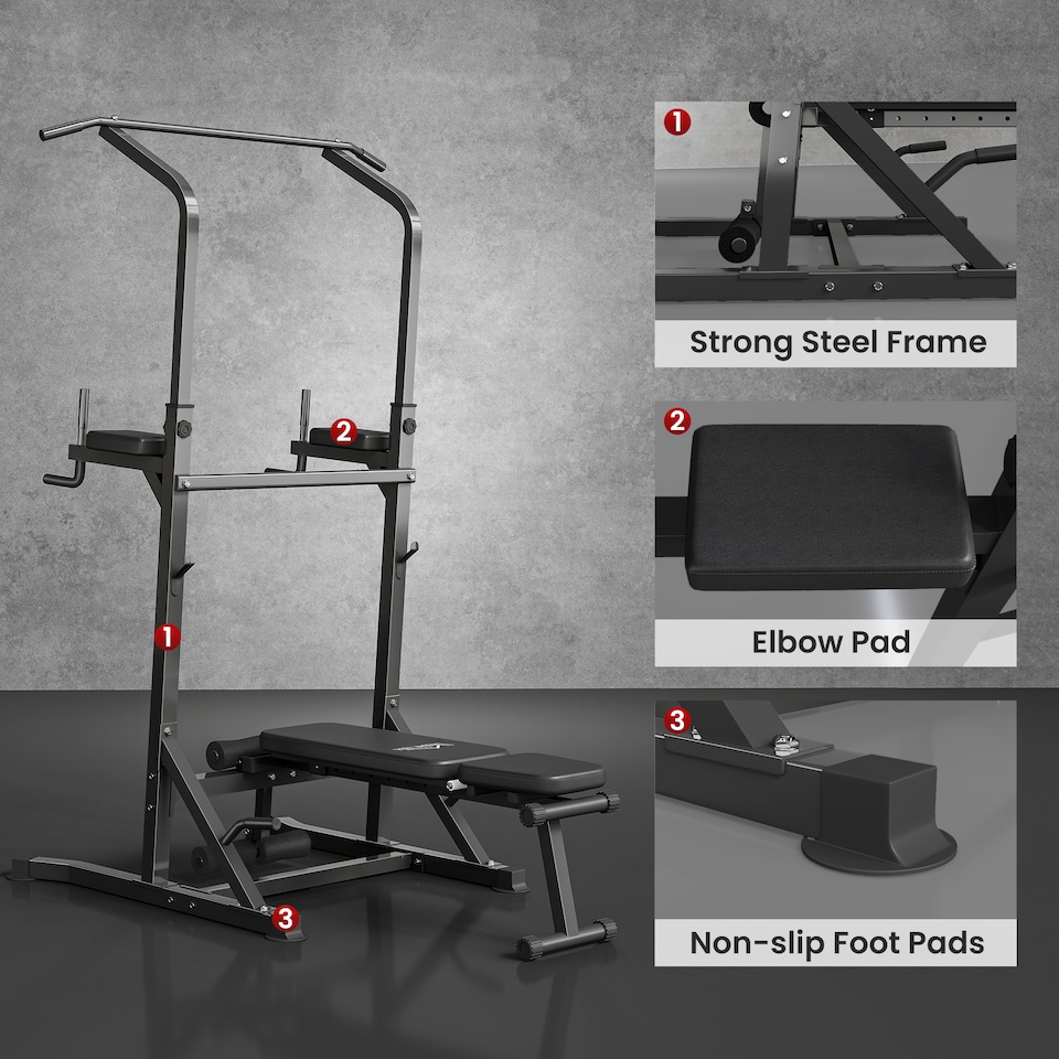 image 1 of HOMCOM Adjustable&Folded Dip Stands Multi-Function Pull-ups Sit-ups Fitness tool