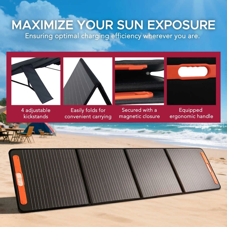 image 1 of Sunjoy Portable Solar Panel, 226W, Folding Design for IceCove Air Conditioner | Black | 630*2490*30MM