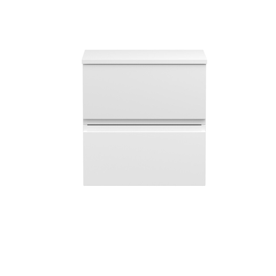 image 1 of Balterley Mavesyn Contemporary 2 Drawer Wall Hung Vanity Unit with Worktop, Satin White, 500mm