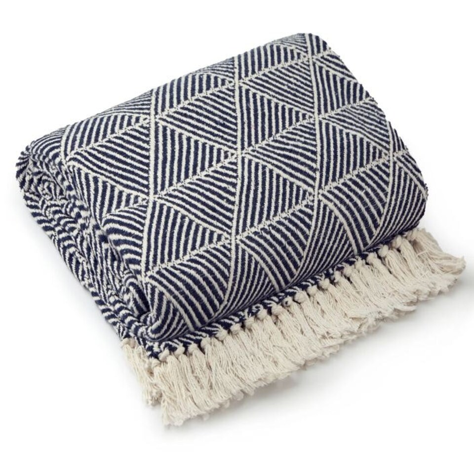 image 1 of Geo Diamond Collection Recycled Cotton Throw in Navy (50" x 60") Blue | Blue