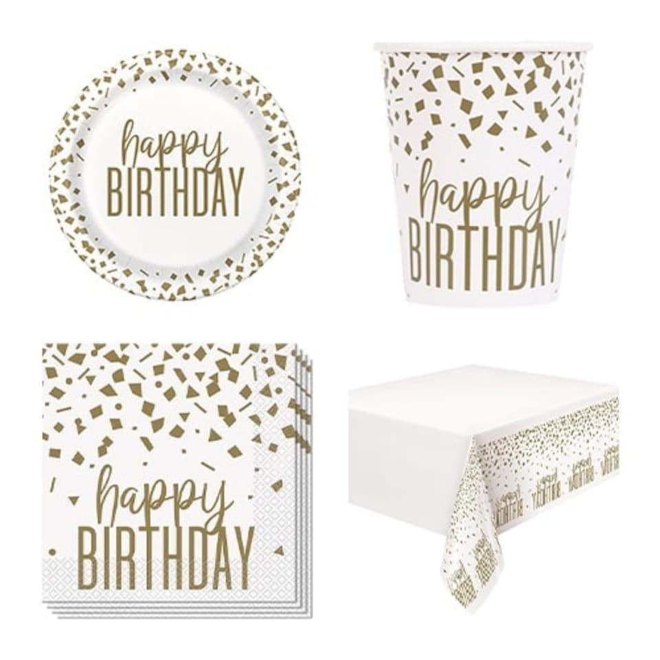 Confetti Gold Birthday 8 Person Value Party Pack