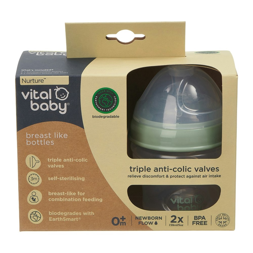 image 1 of Vital Baby Nurture breast like bottle 150ml 2pk Clear | One Size