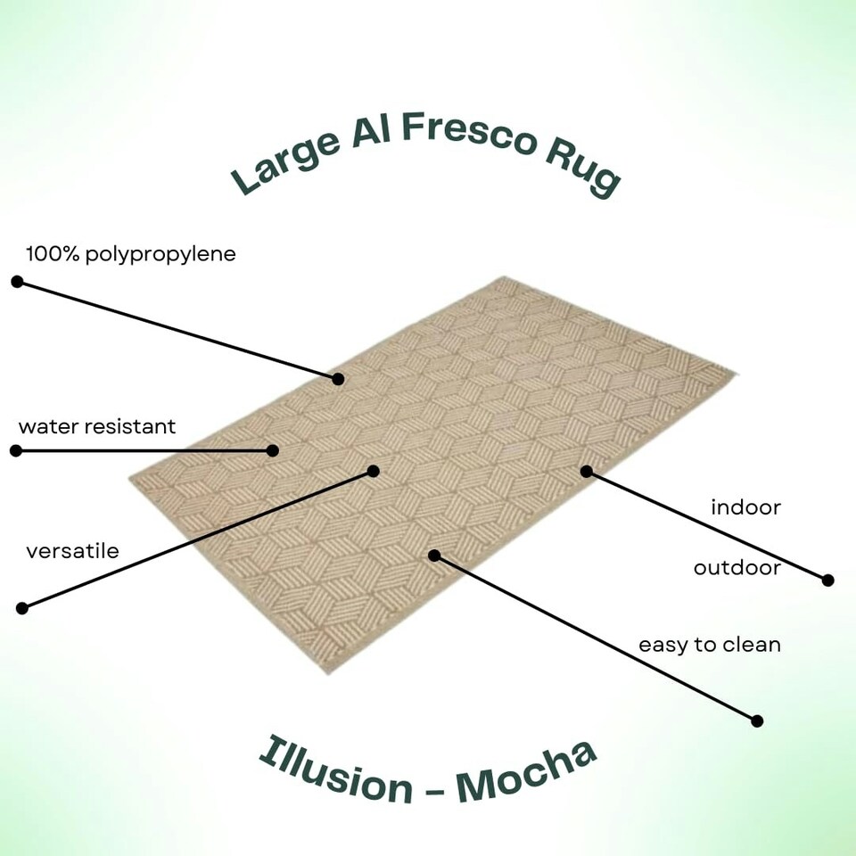 image 1 of Marco Paul Mocha Geometric Design Outdoor Rug 150x210cm Cream | 180 x 120cm