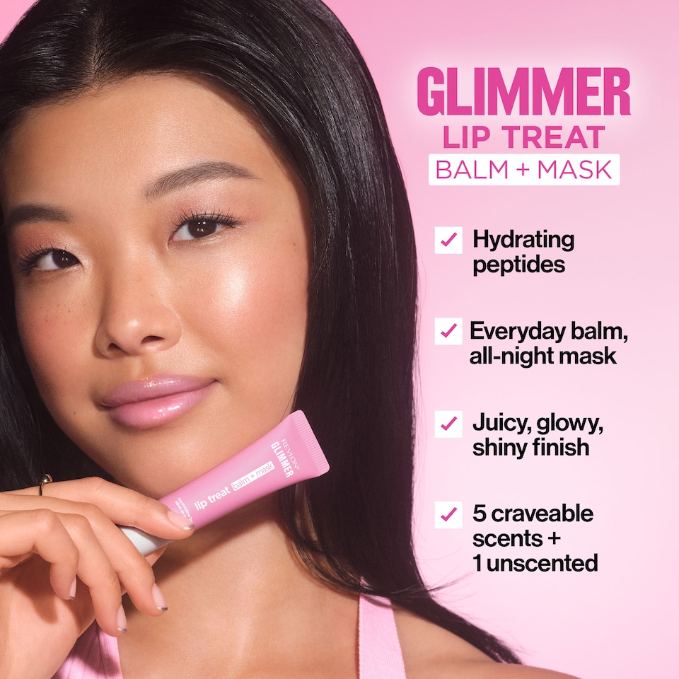 image 1 of Revlon Glimmer Lip Treat Balm & Mask, Peach Bellini Hydrating Peptide Lip Balm