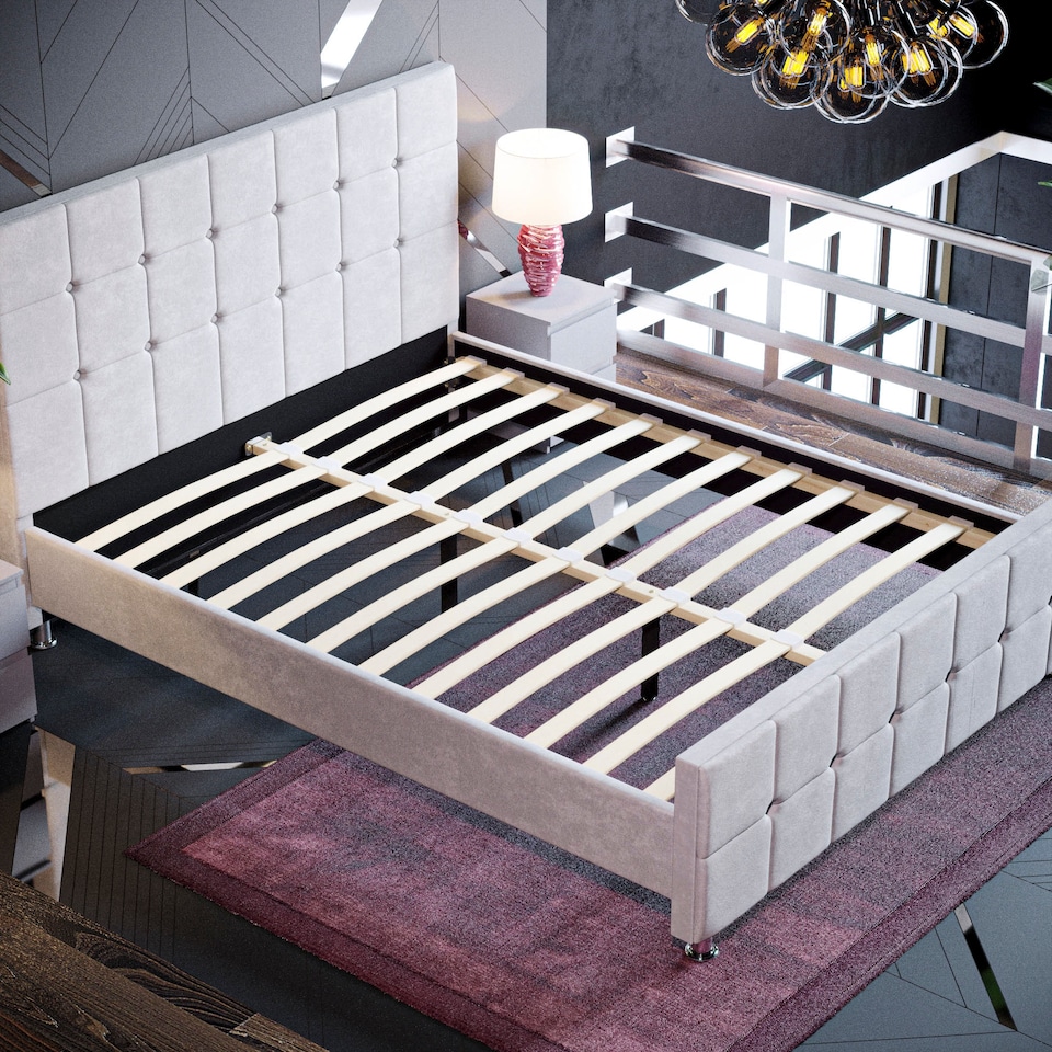 image 1 of Vida Designs Valentina 5ft King Size Bed Fabric Upholstered, Light Grey Velvet, 150 x 200cm