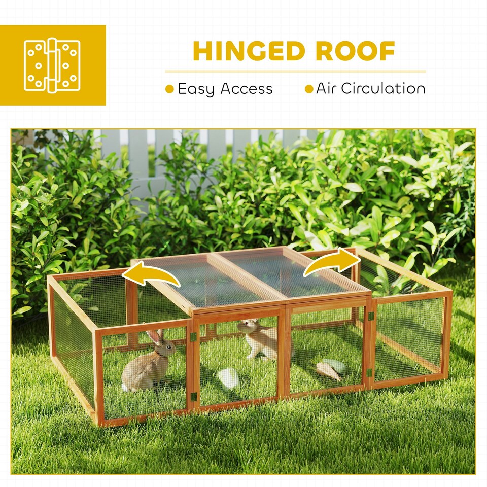 image 1 of PawHut Rabbit Hutch Cage, Wooden Outdoor Run with Openable Roof, Natural
