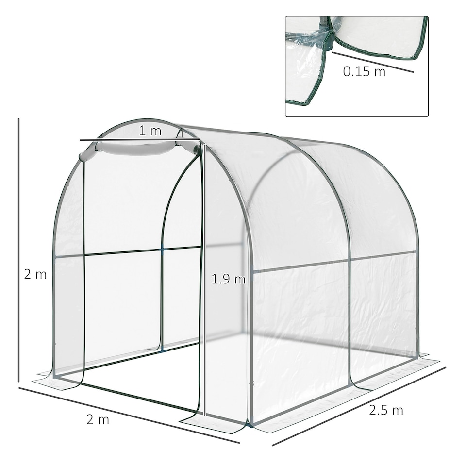 image 1 of Outsunny Walk In Polytunnel Greenhouse w/ Roll Up Door PVC Cover, 2.5 x 2m