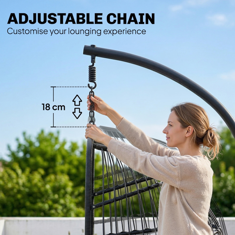 image 1 of Outsunny Hanging Egg Chair, Outdoor Swing Chair with Stand, Black/Cream | Black | Black/Cream White | One Size