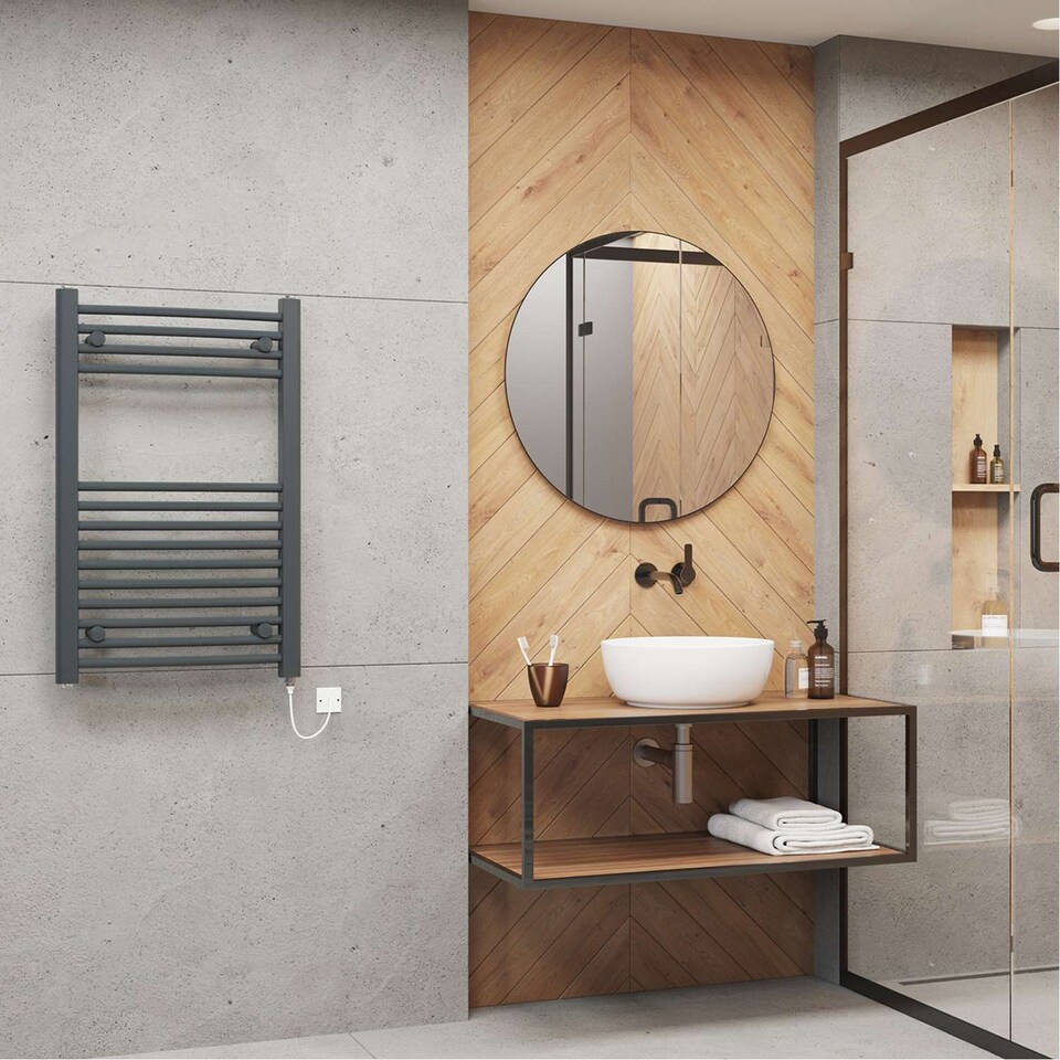 image 1 of Zennor - Anthracite Electric Towel Rail H800mm x W500mm Curved 300w Standard
