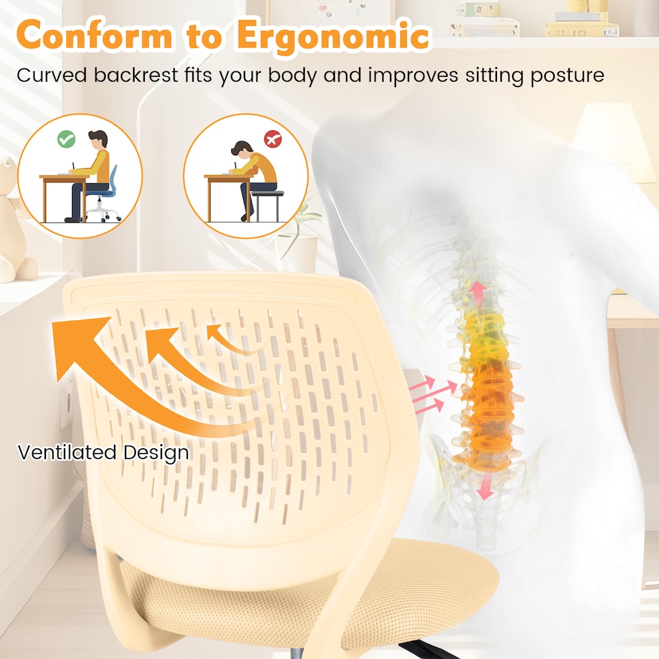 image 1 of COSTWAY Kids Desk Chair Ergonomic Adjustable Children Study Chair-Yellow