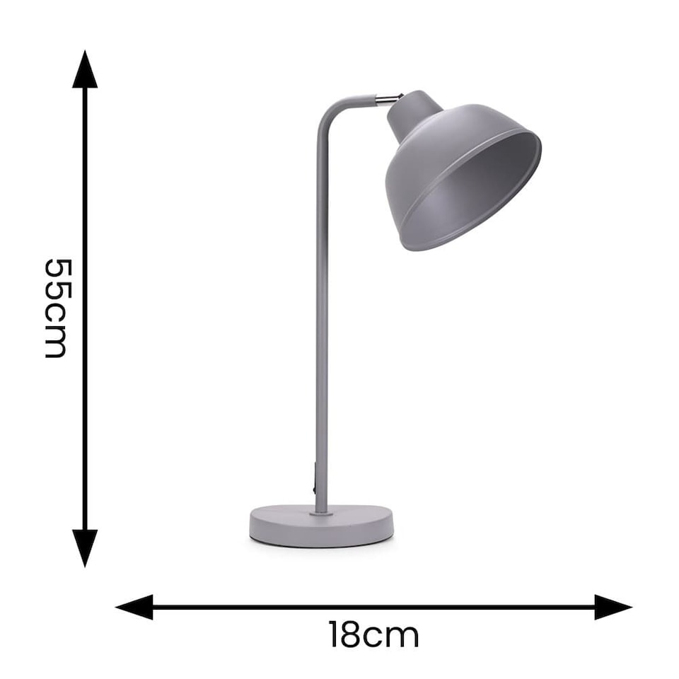 image 1 of ValueLights Morris Stone Grey Retro Dome Metal Desk Office Table Lamp Light and Bulb