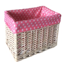 Small Pink Spotty Lined Storage Basket | Pink | Pink