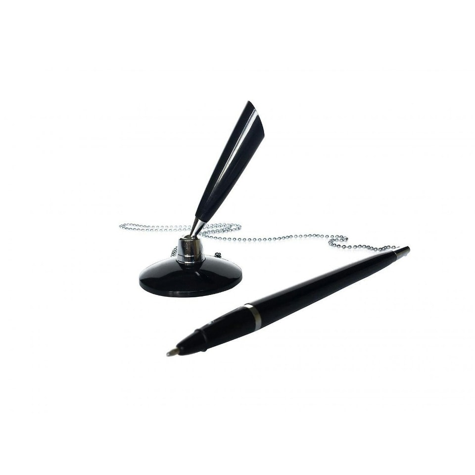 image 1 of Pack of 96 Slim Black Reception Counter Pens on Chain