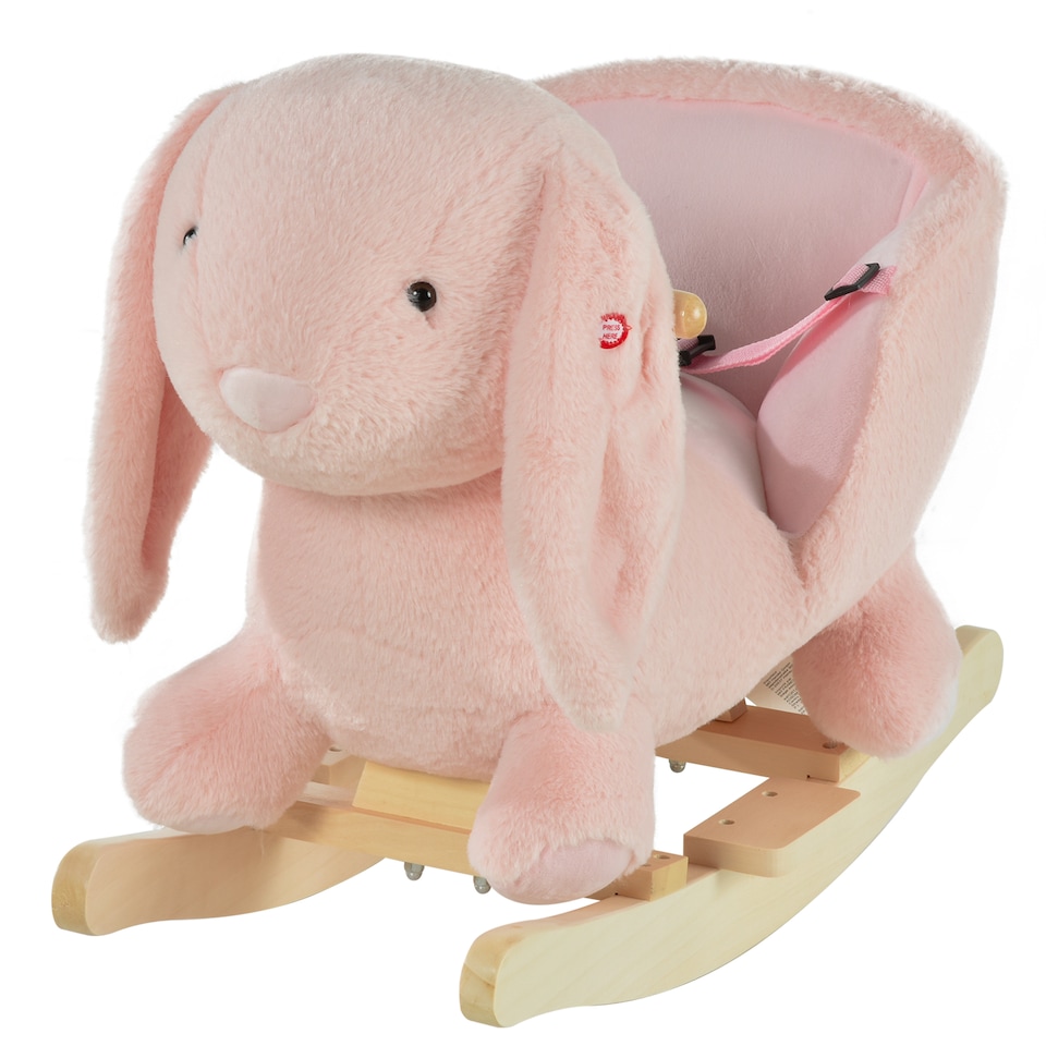 image 1 of HOMCOM Kids Rocking Rabbit, Plush Rocking Horse Ride-On with Sound, Wood Base, Seatbelt, for Ages 18-36 Months, Pink