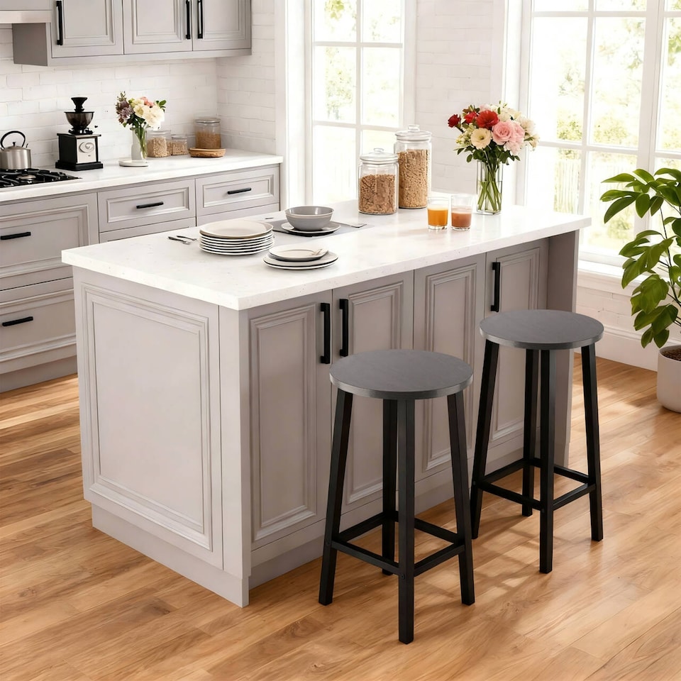 image 1 of Groundlevel Set Of 2 Wooden Tall Bar Stools Bar Chair Breakfast Kitchen Counter | Grey | Grey