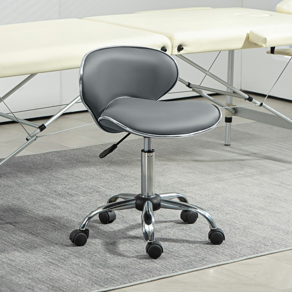 image 1 of HOMCOM Office Chair Beauty Salon Rolling Technician Stool Chair Grey