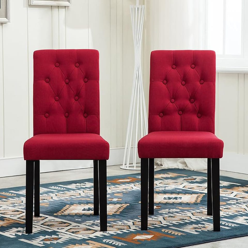 image 1 of MCC Direct Set of 2 Fabric Linen Button Back Kitchen Dining Chairs