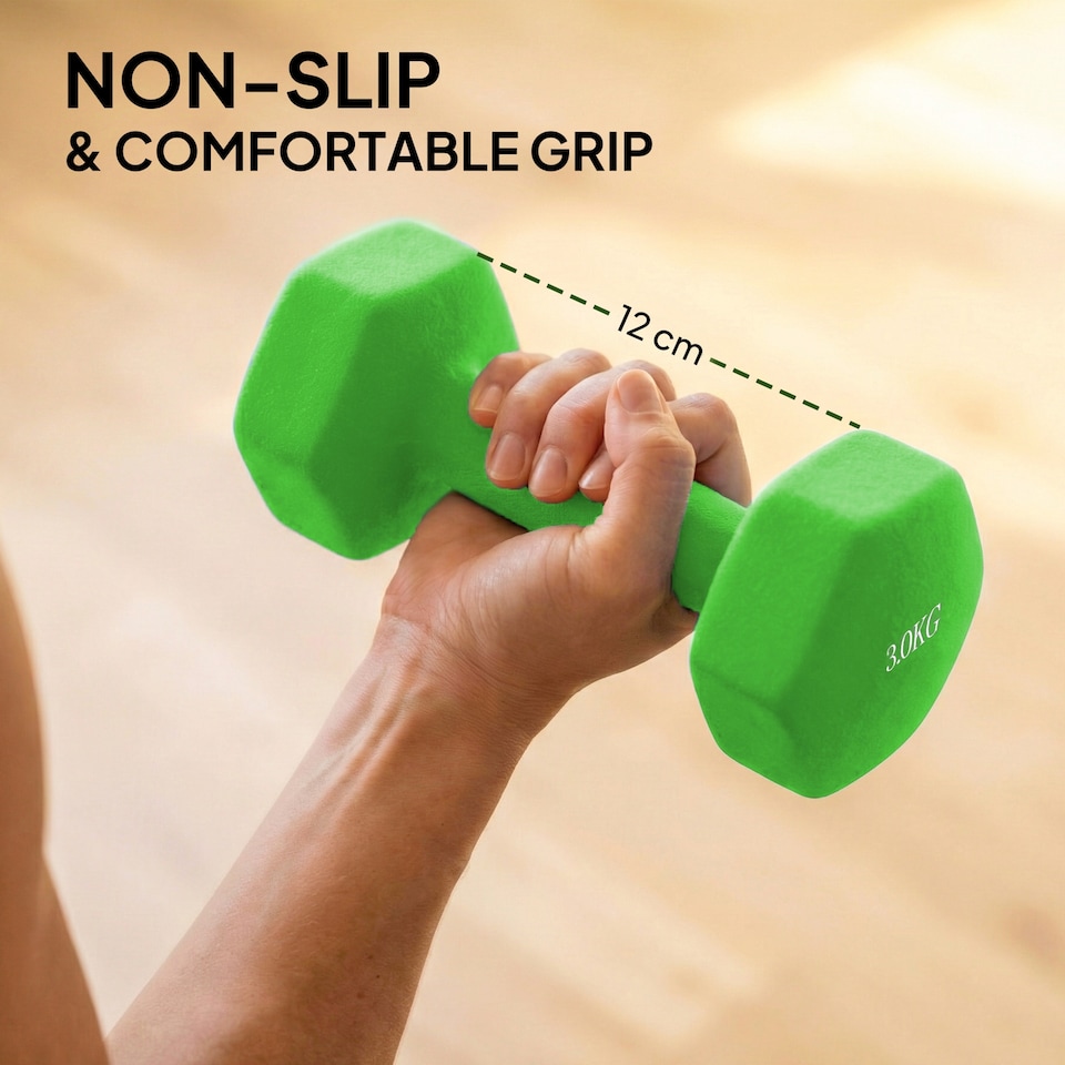 image 1 of SPORTNOW Hex Dumbbells Set with Dumbbell Rack, 2 x 1kg, 2 x 2kg, 2 x 3kg | Multi | Pink, Green, Purple | 30L x 8W x 27H cm